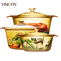 美国康宁（VISIONS）晶彩时尚透明锅大容量玻璃煲汤锅炖锅养身锅套组5.5L+3.8L+1.6L