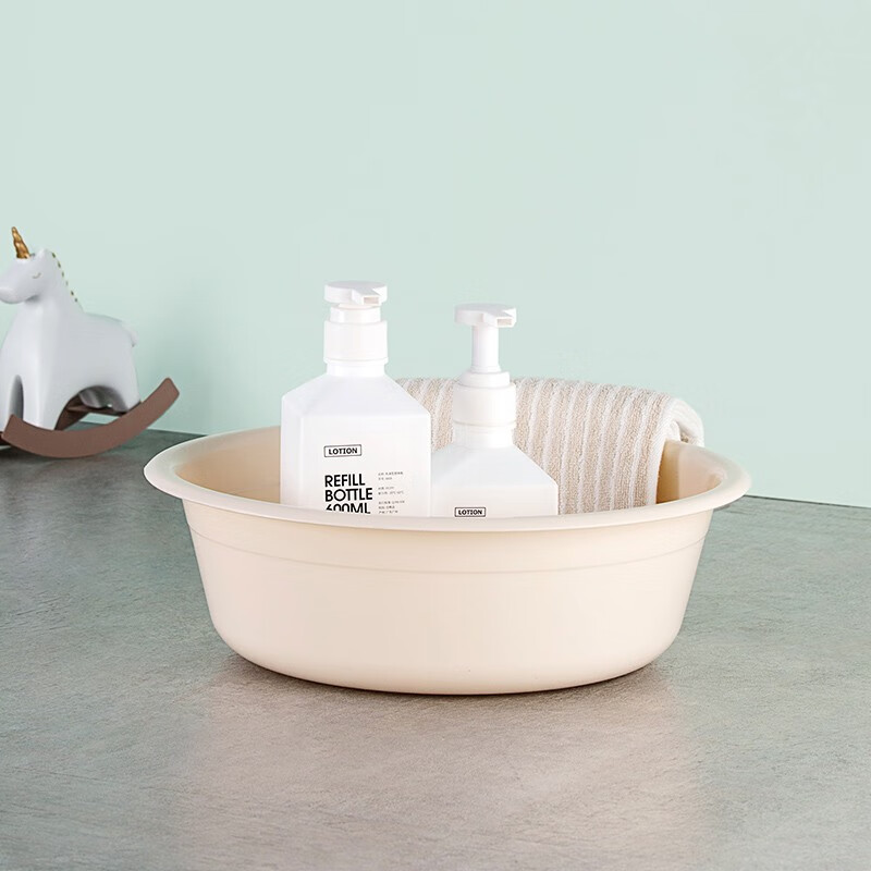 茶花洗脸盆塑料盆多尺寸洗衣盆洗脚盆脸盆 【33CM】新款浅米色1个