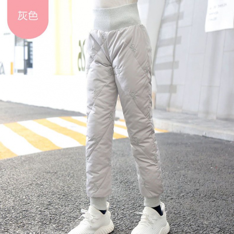 童装女童羽绒棉裤中大童加棉加厚保暖裤冬季休闲长裤儿童裤高腰裤 110建议身高105cm左右 灰色