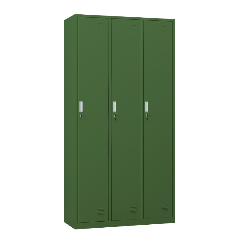 湘渭铁皮更衣柜宿舍储物柜钢制内务柜制式绿皮衣帽柜绿色3门更衣高清大图