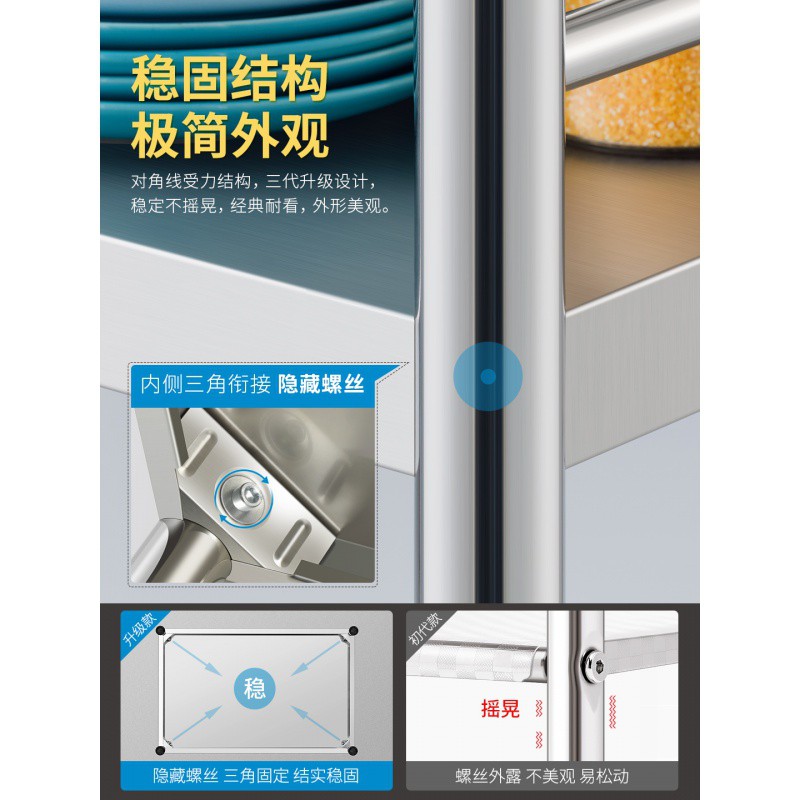 不锈钢厨房置物架落地多层收纳架微波炉架子家用阳台储物架货架柜收纳层架 三维工匠高清大图