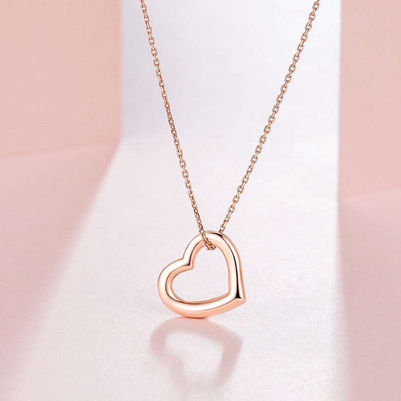 周六福zhouliufu珠宝k金吊坠女士款18k玫瑰金镂空甜美爱心吊坠多彩kr