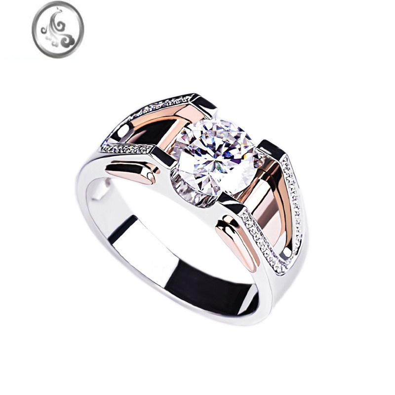 jimi2克拉d色仿莫桑钻石戒指男士双色电镀个性时尚大气男牛角款钻戒男