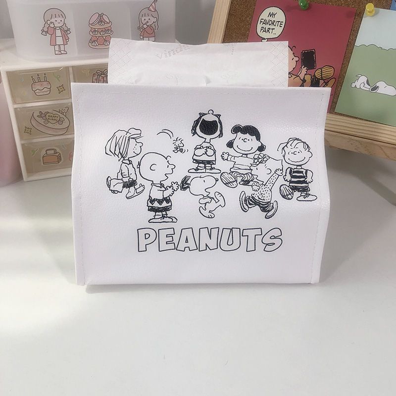 ins风纸巾套学生pu皮可爱卡通桌面家用抽纸韩国小熊纸巾盒纸巾抽|史努比和朋友们