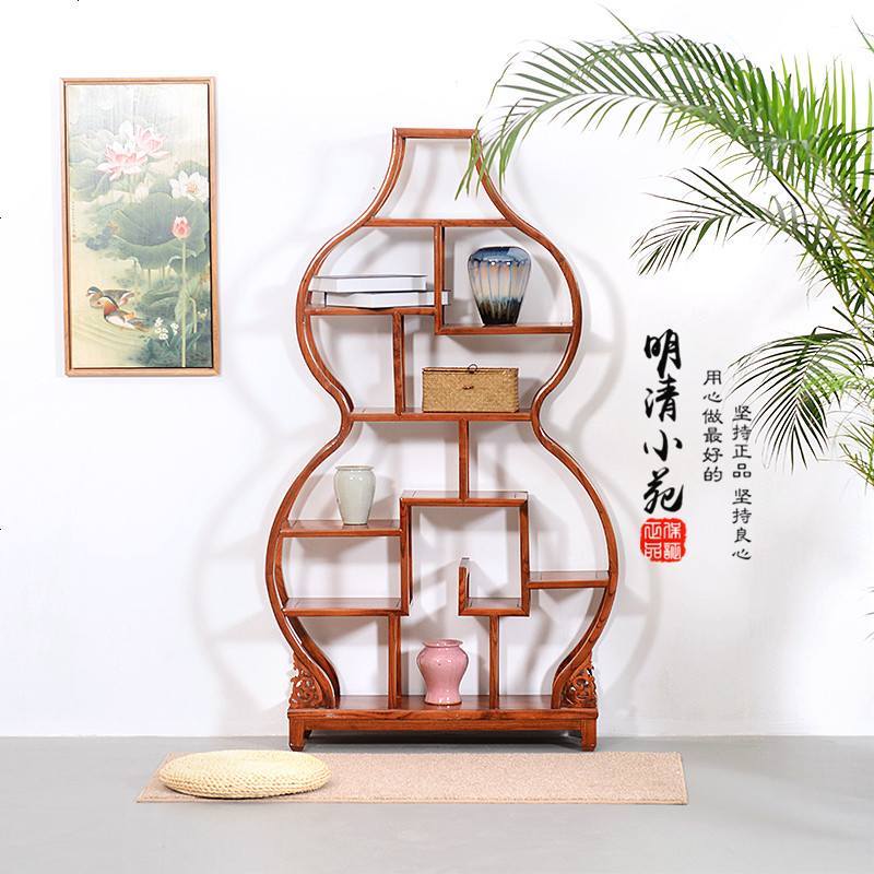 中式实木仿古花瓶式茶架多宝阁古董架圆形博古架展示架置物架隔断【价格