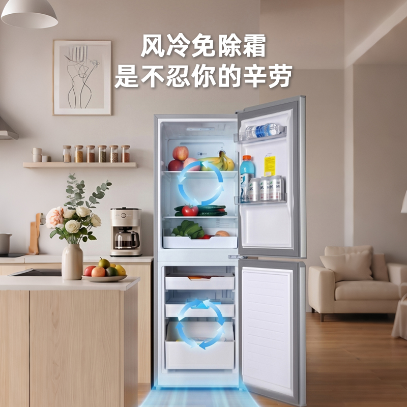 上菱182升双门冰箱 风冷无霜 节能低噪 净味养鲜 冷藏冷冻控温保鲜 小型家用两门电冰箱LR185WBY铂银高清大图