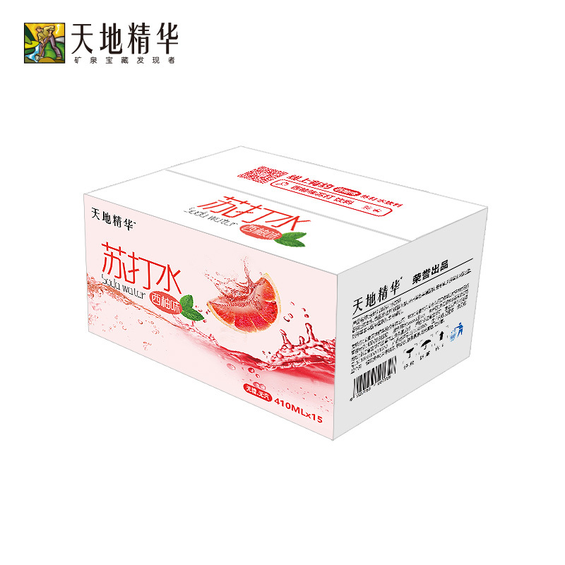 天地精华 苏打水碱性无糖无气西柚味410ml*15瓶*1箱 整箱装