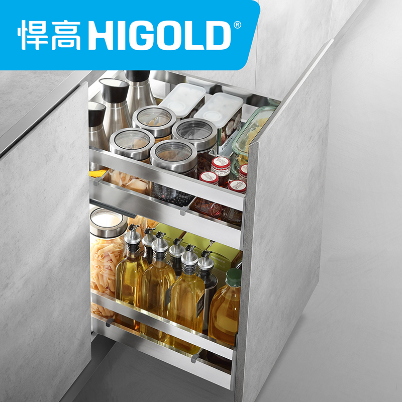 HIGOLD/悍高 L系列方管调味料拉篮 橱柜304不锈钢双层百变空间收纳篮高清大图