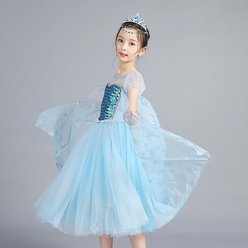 冰雪奇缘公主裙艾莎女童连衣裙短袖女孩爱莎礼服裙子夏装2018新款