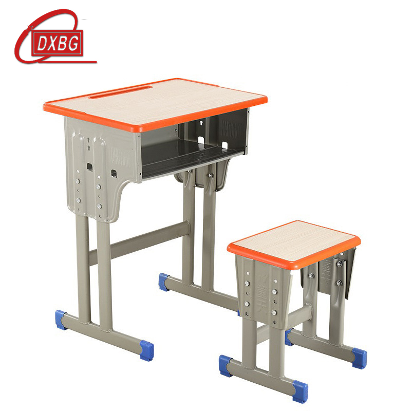 DXBG中小学生课桌椅学校培训班辅导班课桌升降儿童书桌学习课桌椅套装【工厂现做 7天内发货】 单人双柱橘色方凳