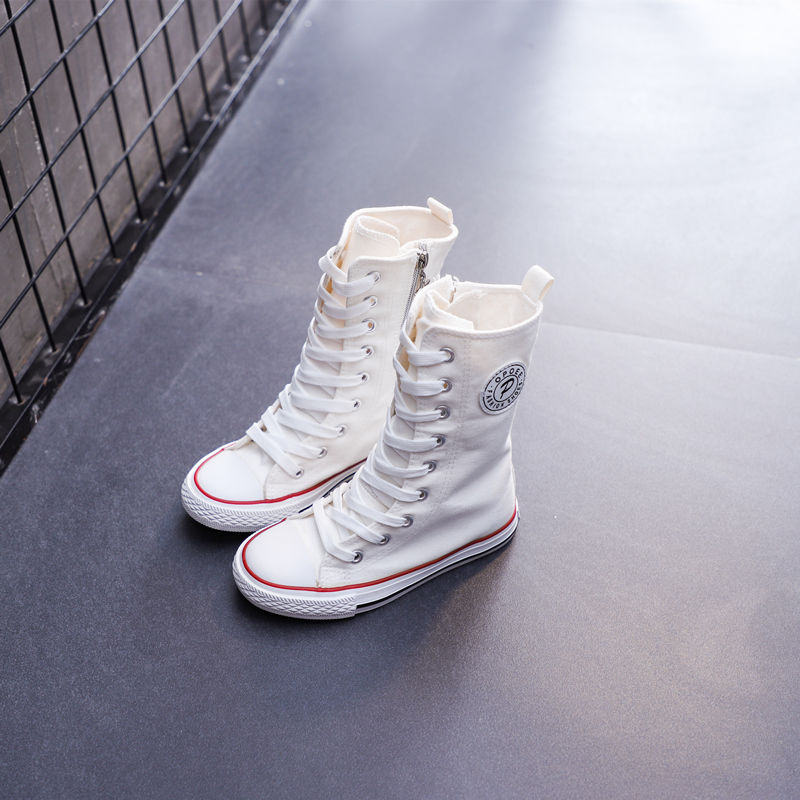 儿童帆布鞋春秋款高筒街舞男童女鞋韩版侧拉链休闲鞋中童大童板鞋