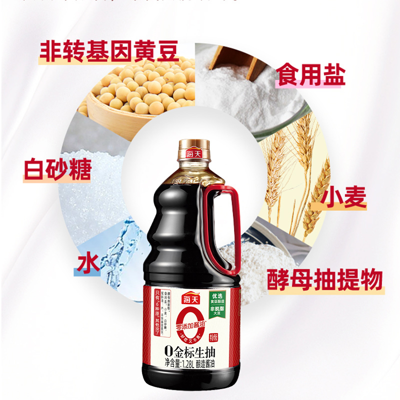 海天酱油 0添加金标生抽1.28L*2 零添加酱油特级酿造生抽提鲜调味品炒菜高清大图