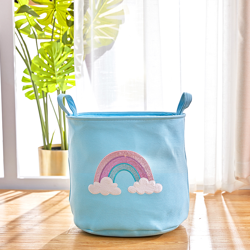 折叠脏衣篮布艺脏衣篓脏衣服收纳筐北欧家用大号洗衣篮子小号 彩虹桥蓝色收纳筐直径40高39
