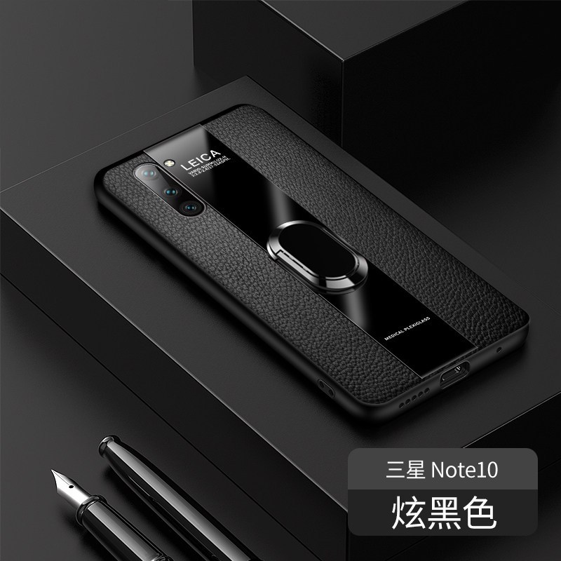【送钢化膜】高铭宣三星note10手机壳三星note10+保时捷商务指环支架男士星超薄防摔 note10【炫黑色】指环款