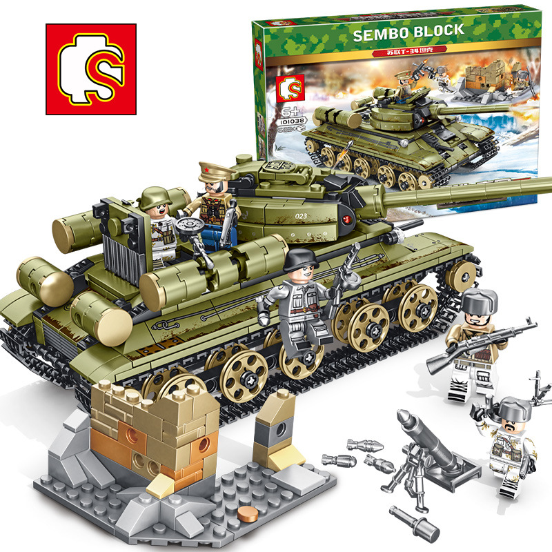 钢铁帝国苏联t34坦克男孩军事启蒙益智小颗粒拼装积木玩具