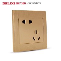 [官方旗舰店]德力西开关插座 香槟金拉丝面板墙壁开关二三插错位5五孔 斜五孔电源插座开关