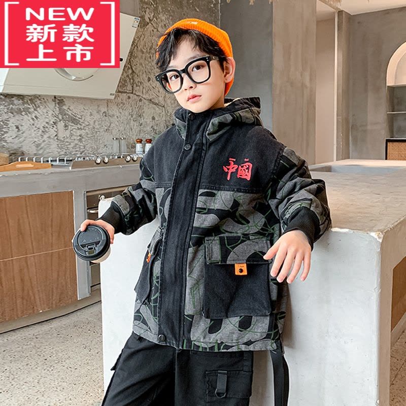可莉允男童秋冬牛仔加绒外套2022新款洋气中大儿童冬季棉服加厚冲锋衣潮图片