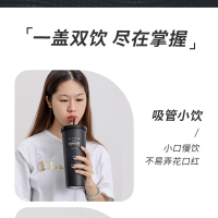 名创优品(miniso) 经典黑白系列-吸管钢杯800mL茶具(黑色)