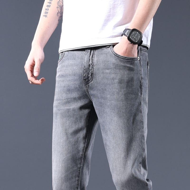 夏季黑灰色牛仔裤男春夏款弹力休闲韩版潮流高端修身小脚百搭长裤子