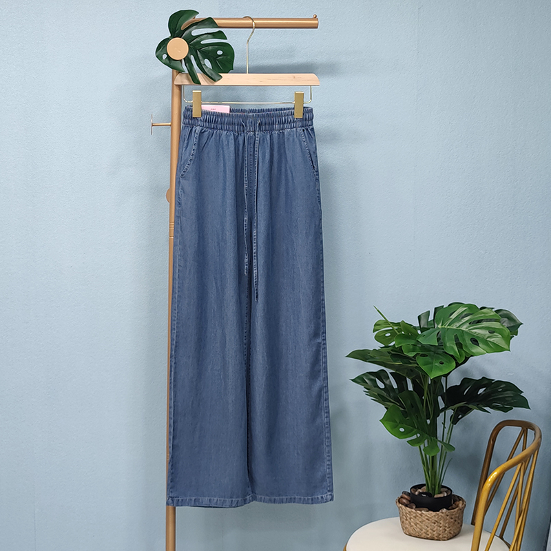 樵JIAO天丝牛仔裤女宽松直筒高腰系带036-RT-N022