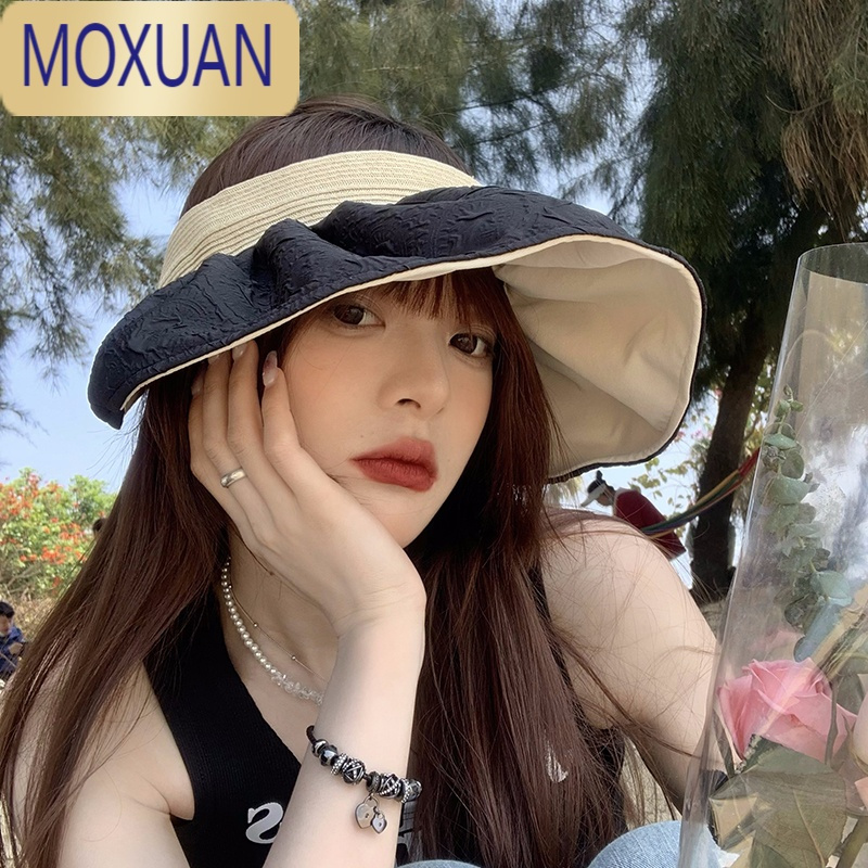 MOXUAN2022新款空顶帽遮阳防晒帽女夏季发箍大檐沙滩遮脸太阳帽