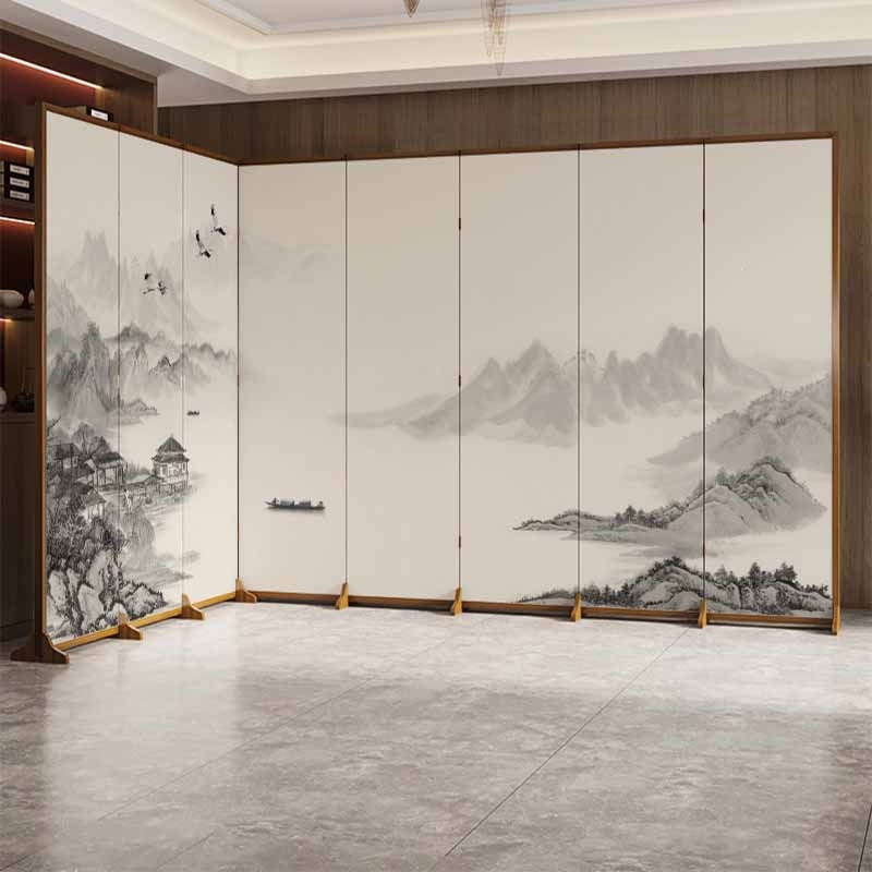 闪电客定制新中式木屏风隔断客厅可折叠移动办公室酒店简约现代沙发