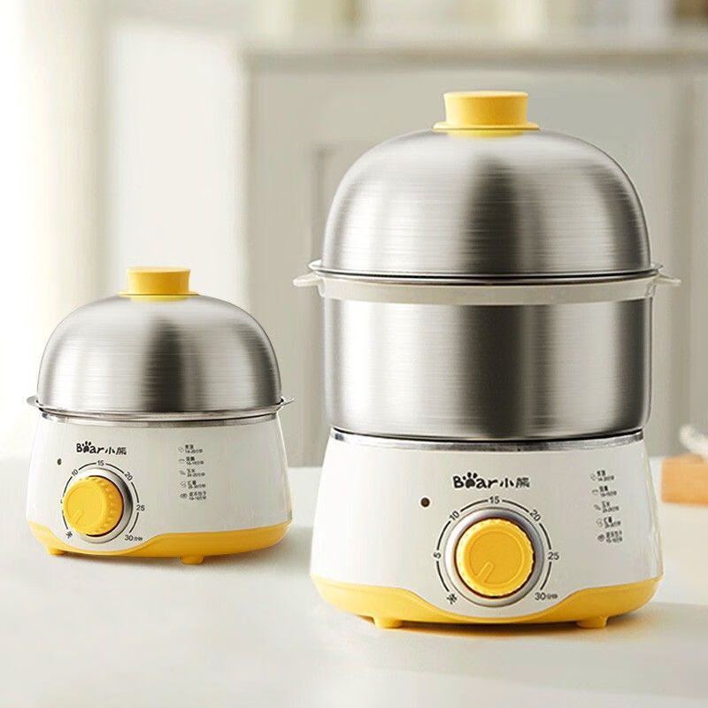 小熊(Bear) 煮蛋器 可定时不锈钢蒸蛋器自动断电蒸锅迷你小型早餐神器 双层 ZDQ-A07U1(无蒸碗)