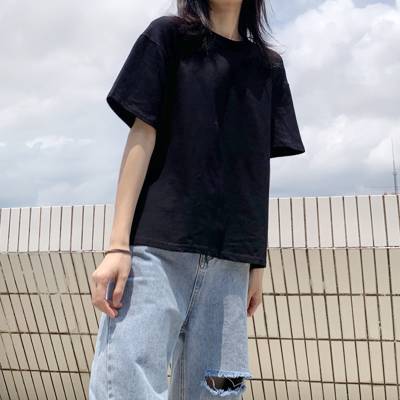 纯色短袖t恤女宽松春夏新款2020纯棉半袖韩版女装休闲ins潮上衣黑 467黑 S