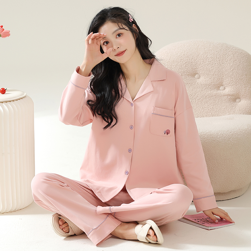 浪莎纯棉睡衣少女生款春秋季夏天长袖长裤开衫家居服全棉薄款套家高清大图