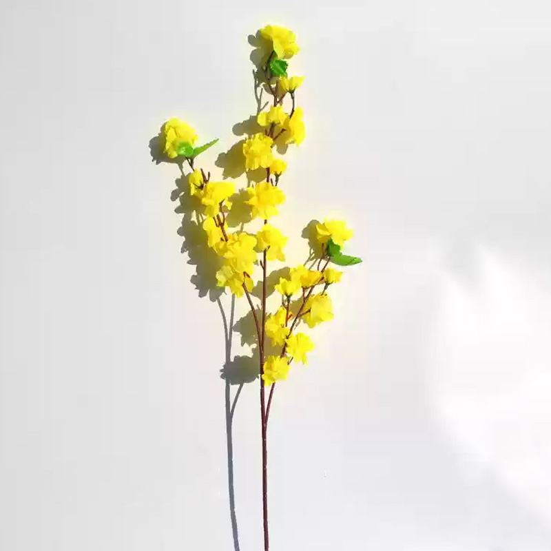 汇特益 仿真桃花 假花客厅高级仿真花 单支塑料干花摆件 68厘米中桃花-黄色(单位:支)