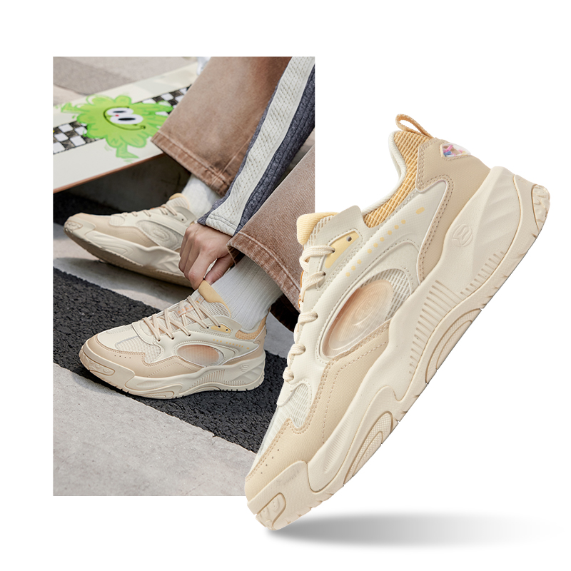 锦程4.0丨361°女鞋透气运动鞋新款休闲鞋网面鞋子板鞋女 西米色/浅木色 38码