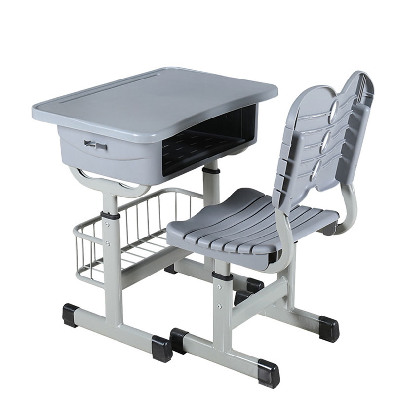 帅畅中小学生培训补习班学习桌学校写字桌套管升降塑钢课桌椅【工厂现做 7天内发货】 带篮套管靠背灰色