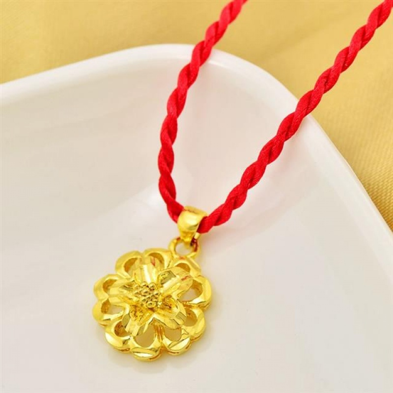 24k镀金镂空大转运珠百搭坠女士红绳项链欧币沙金不色