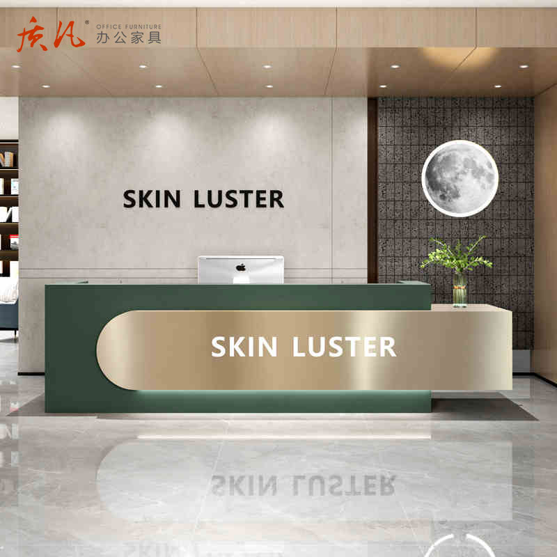 质凡简约现代收银台前台轻奢不锈钢服装店吧台美容院公司接待台高清大图