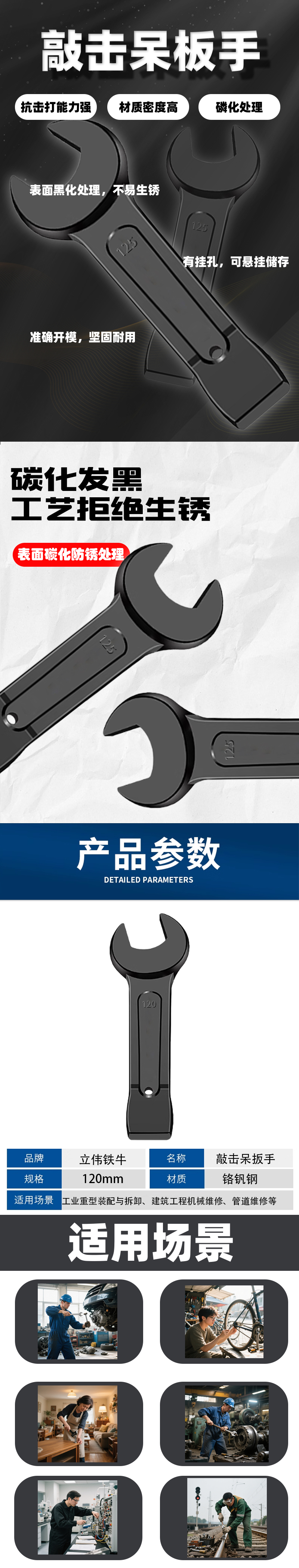 立伟铁牛敲击呆扳手120mm/把高清大图