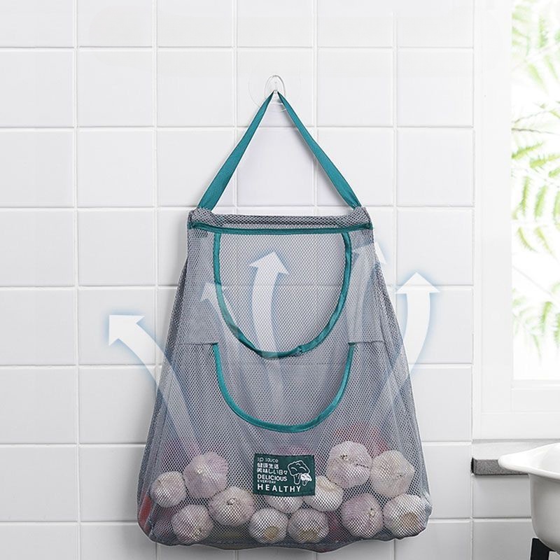 大容量厨房蔬菜收纳网袋家用可挂式储物袋多用途创意蔬果壁挂袋-收纳袋;【大号-单层】+挂钩