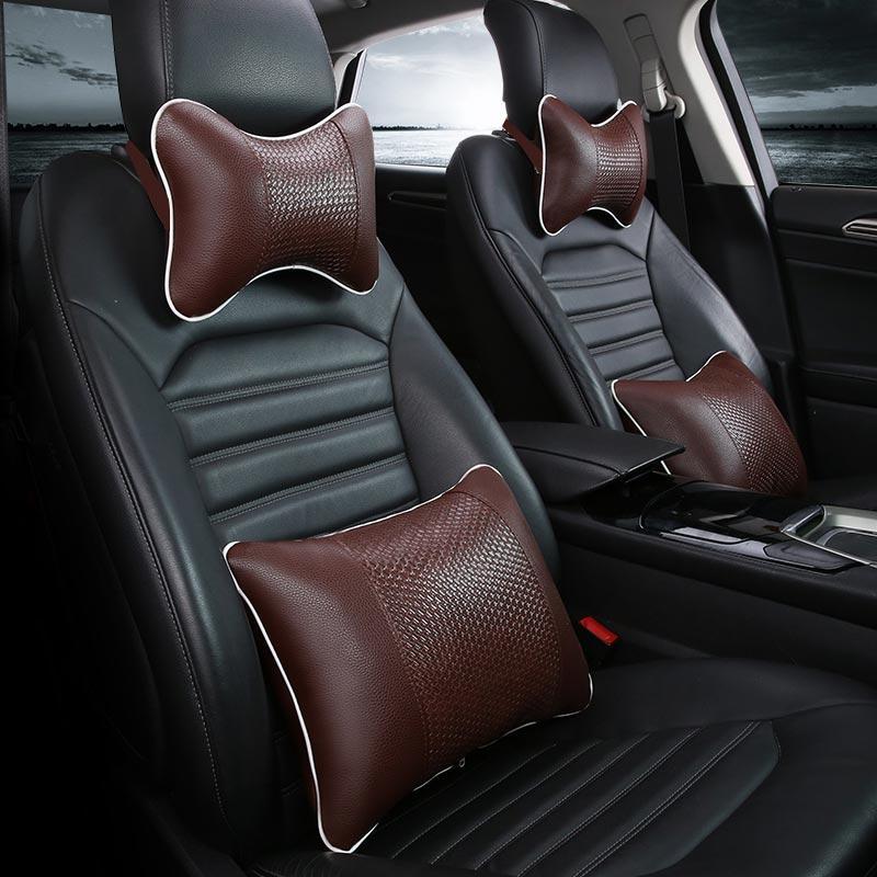 夏季新款汽车头枕护颈枕一对四季通用车头枕头腰靠枕皮质汽车用品
