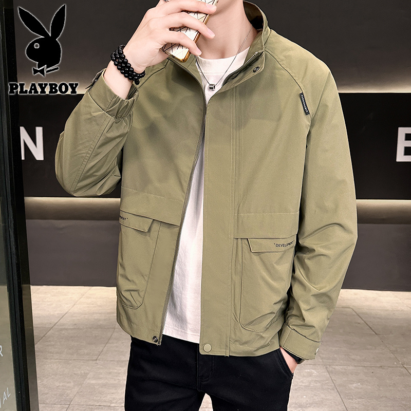 花花公子新款高品质字母刺绣青年立领夹克外套高清大图