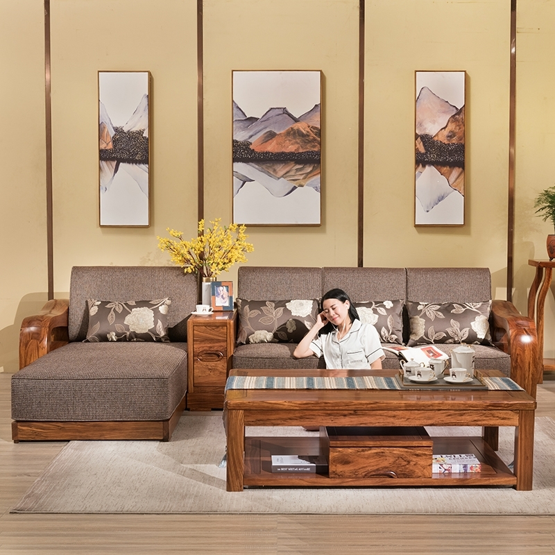 厚重款乌金木沙发全转角沙发贵妃l型客厅家具组合新中式现代