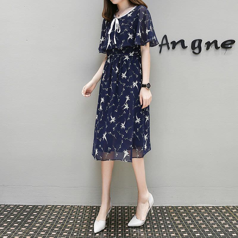 迪鲁奥(DILUAO)夏季孕妇连衣裙时尚韩版宽松大码雪纺短袖孕妇装夏装裙子百搭大摆碎花中长款孕妇裙子外穿怀孕期潮 图图片