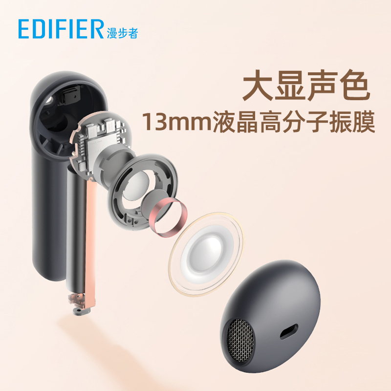 EDIFIER/漫步者 LolliPods PLUS无线蓝牙耳机真无线双耳入耳式耳塞运动 雅灰