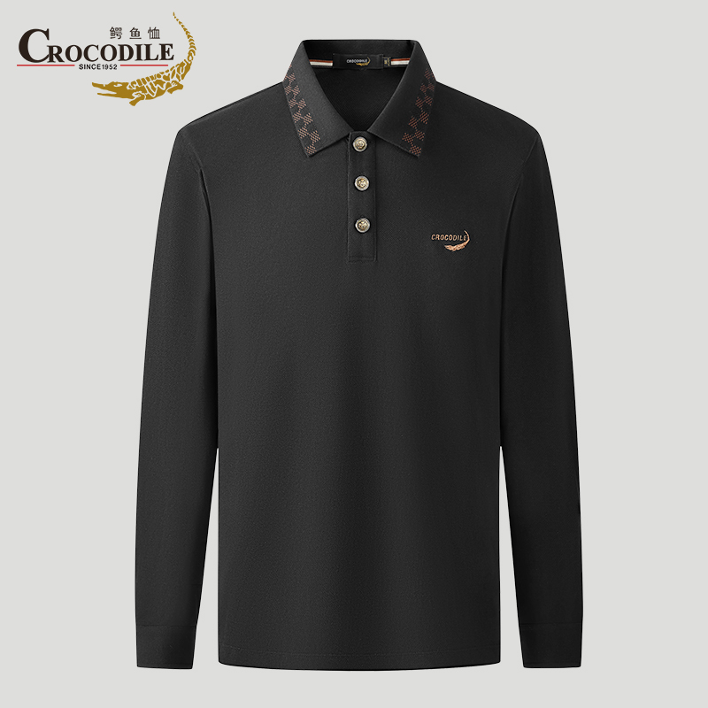 鳄鱼恤CROCODILE 男士POLO衫商务休闲纯色秋冬中青年打底长袖T恤高清大图