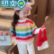 绿彩虹光女童秋冬季毛衣2023新款洋派冬装上衣女孩女宝宝加绒针织衫儿童套装