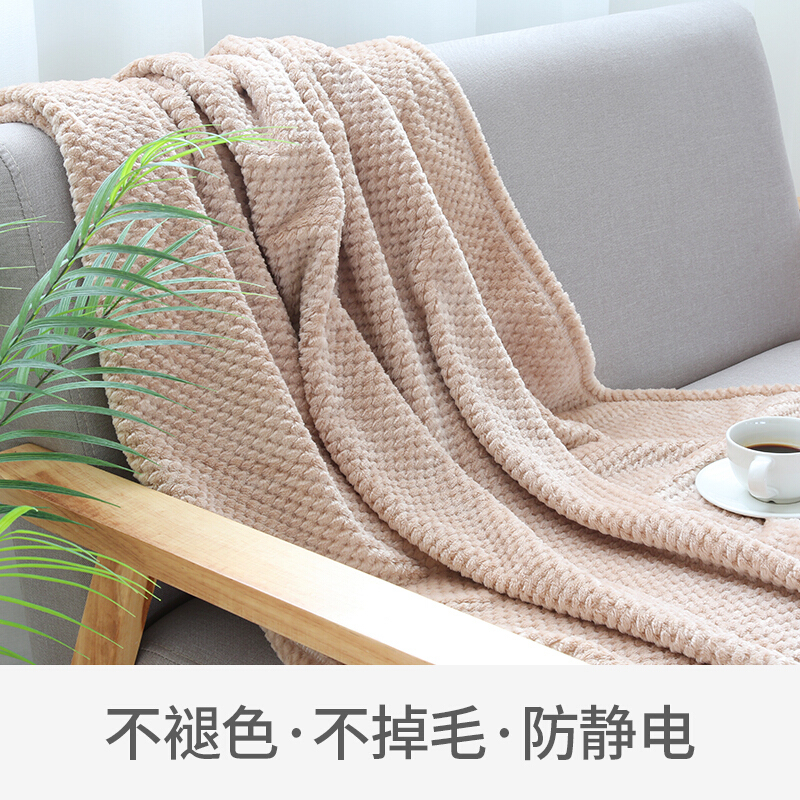 法兰绒毛毯被子珊瑚绒毯薄床单双人午睡盖毯空毯子宿舍毯菠萝格玉石白-双层羊羔绒