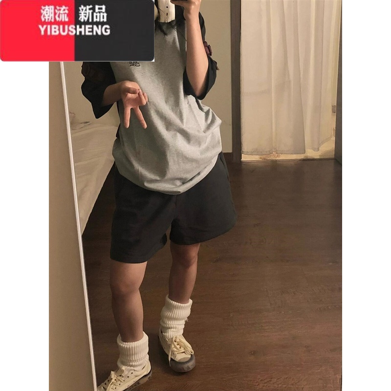 YIBUSHENG美式五分运动短裤女季2024新款休闲宽松bf慵懒直筒半截中裤高清大图