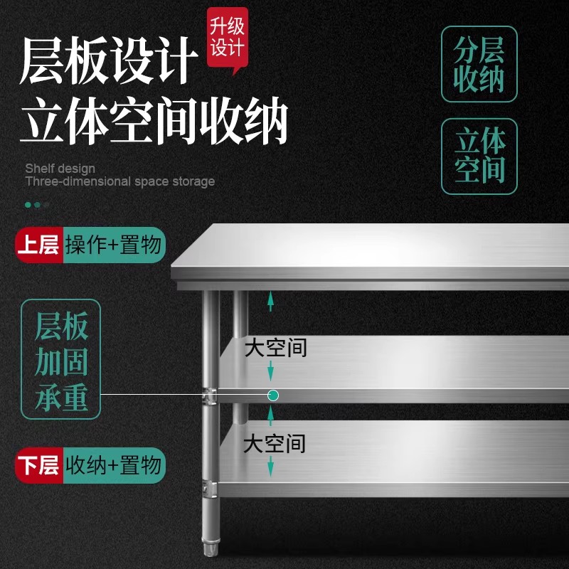 晨以橙 不锈钢工作台操作台 三层120*60*80cm 张高清大图