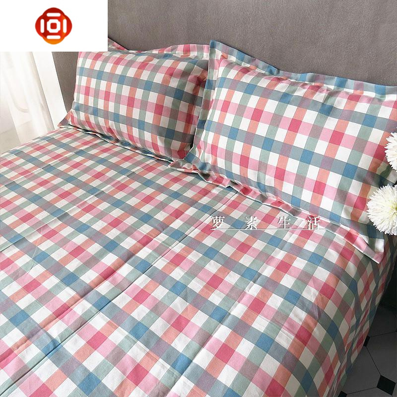 老粗布床单单件棉布加厚双人被单席子亚麻格子被单人1.2m/1.