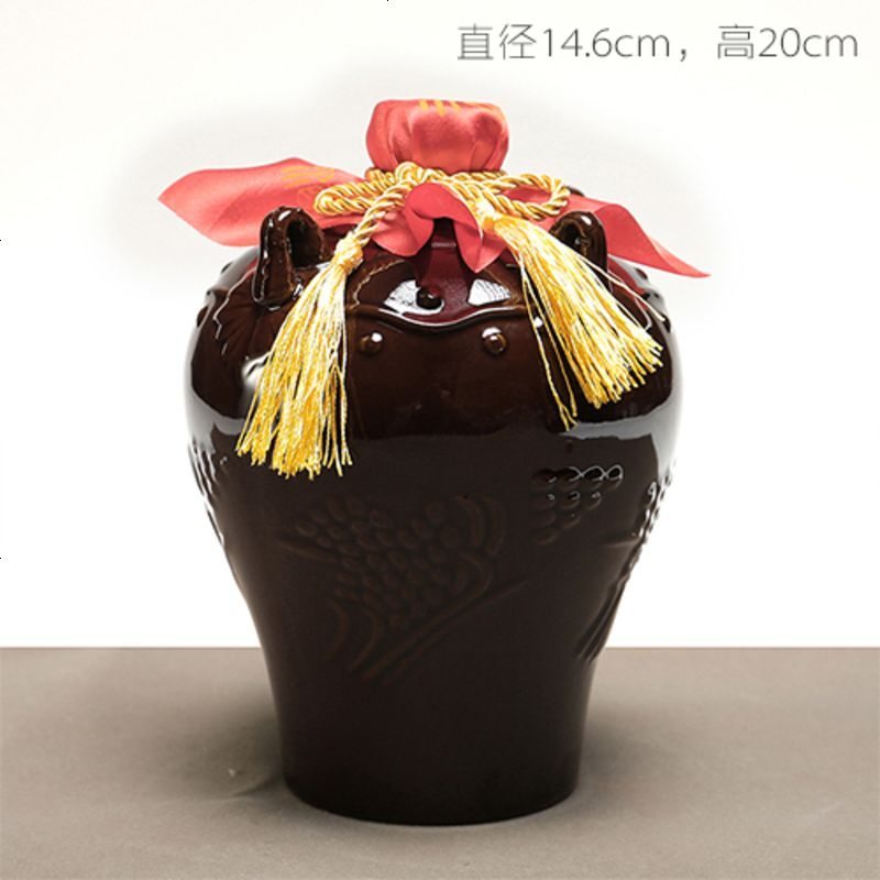 宜兴陶瓷酒瓶白酒黄酒空酒瓶3斤装存酒罐酒坛子古典酒壶三斤四耳红布