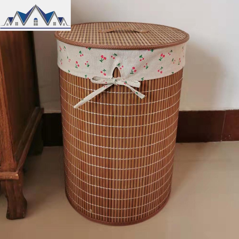 装衣服的桶脏衣篓洗衣物脏衣篮脏衣服收纳筐折叠家用卧室带盖简约 三维工匠收纳篮 棕色圆樱桃