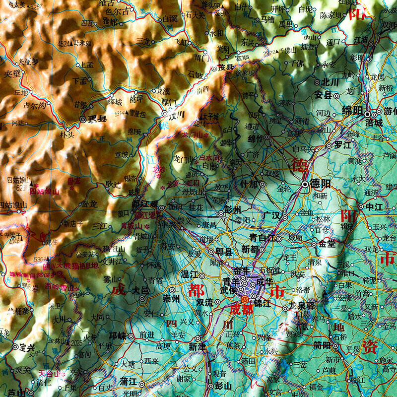 四川省地形图 立体地图 1.1米x0.